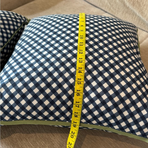 Pottery Barn Navy Gingham Throw Pillows with Green Trim – Set of 2 (18x18) - Picture 9 of 10